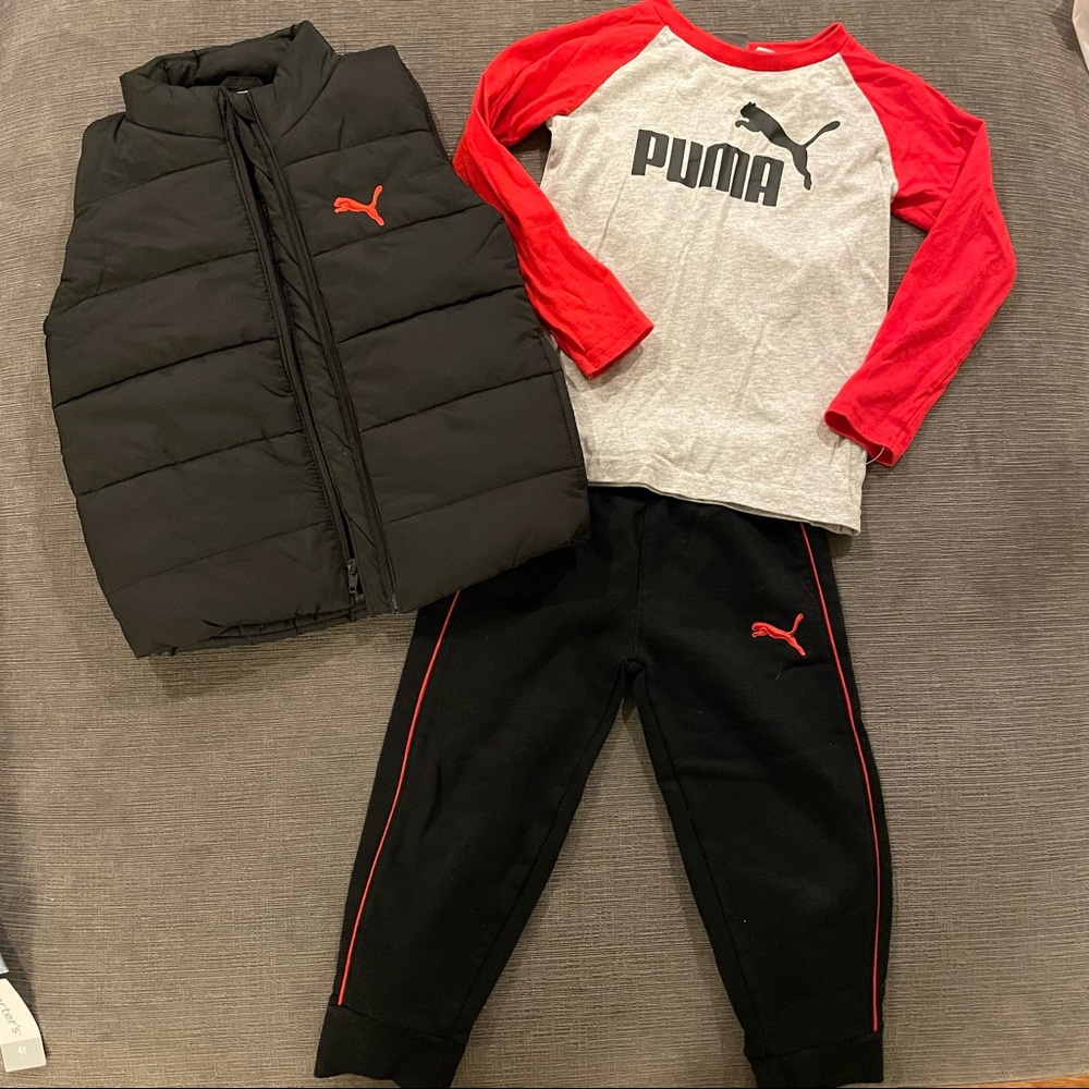 Puma Boys 3 Piece Set Jogger Puffy Vest and Tee